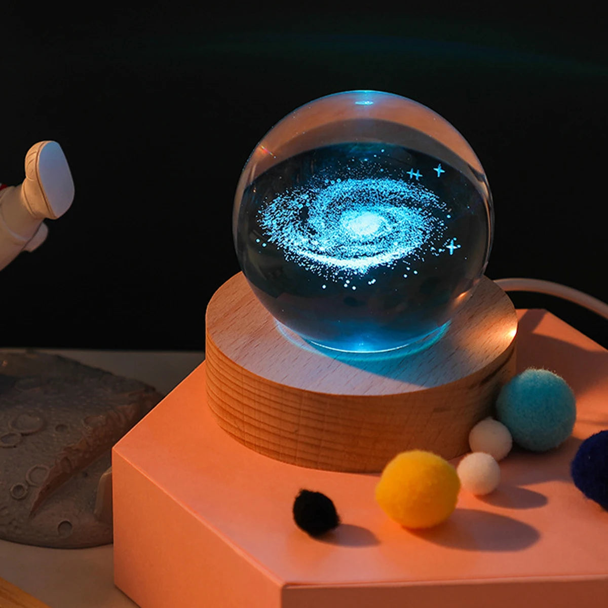 Esfera 3D con base de luz de colores